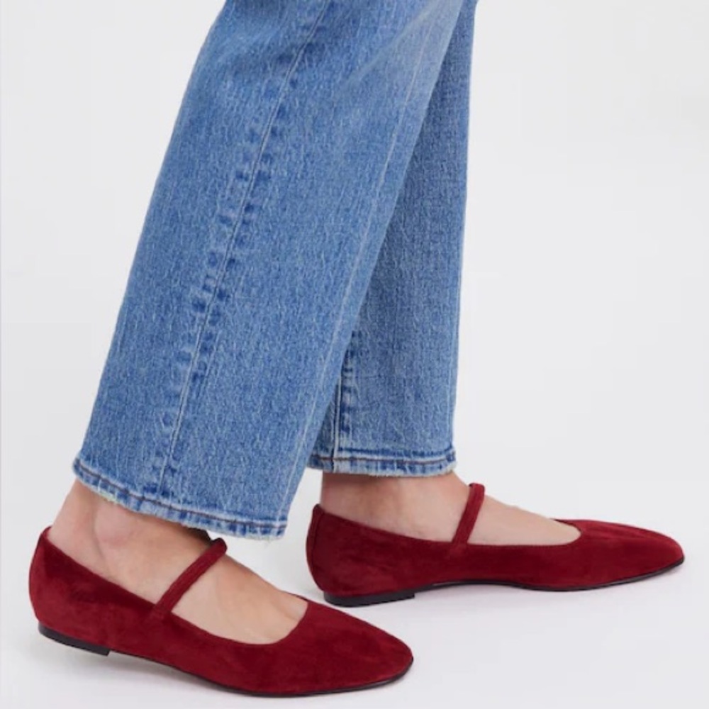 NWT Madewell Greta Suede Ballet Flats Ballerina Ruby Port Red Burgundy Leather - Picture 2 of 10
